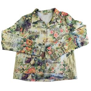 Cactus Italy Print Jacket Floral Vineyard Script Art To Wear Button Up Top M
